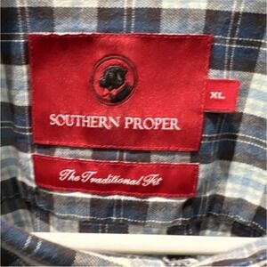 Southern Proper XL Cotton Long Sleeve Button-Down Shirt Blue White Black Plaid